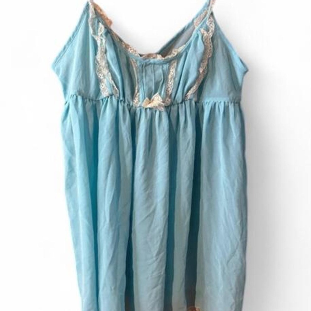 Victorias Secret Blue Babydoll Slip Dress Lace Mesh Chemise 2010 Large L 0658